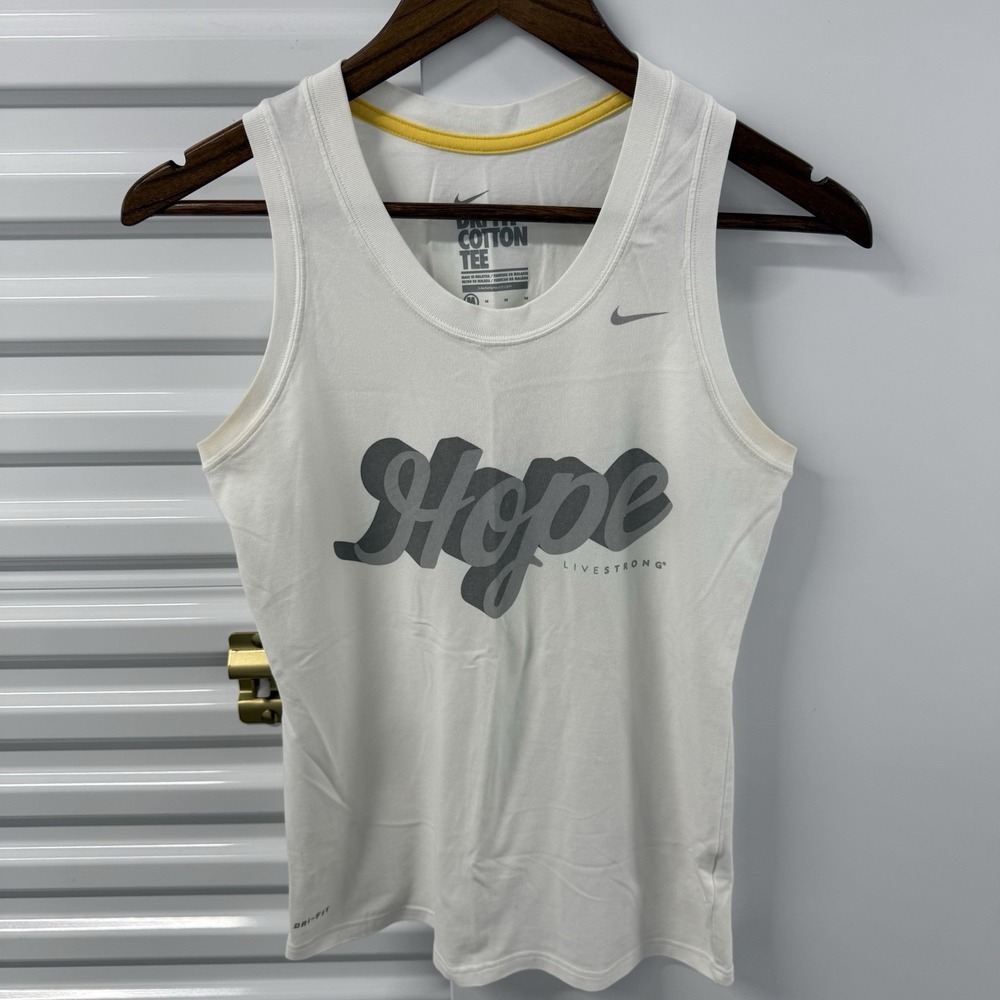 Nike Dri Fit Tank Top Womens Medium Hope Livestrong White Athletic